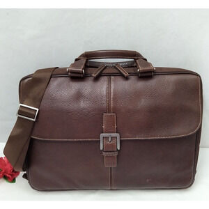 BOCONI Brown Pebbled Leather Business Brief Messenger Laptop Crossbody Bag